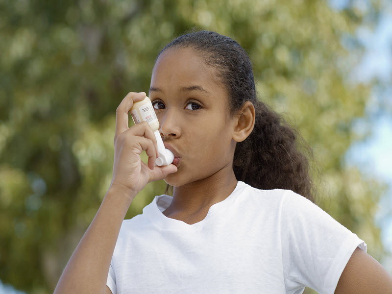 A Little Girl Uses Her Inhaler